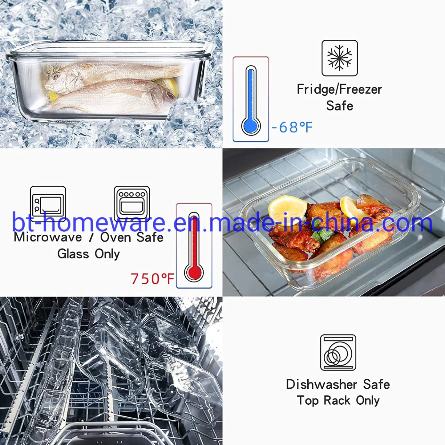 Contenedores de vidrio de vidrio sellado fiambrera cajas con tapa para fácil utilizar contenedores de vidrio de la preparación de comidas para microondas horno///nevera lavavajillas