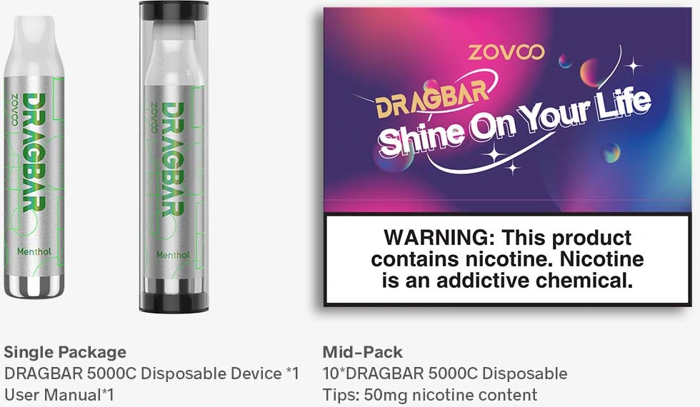 Vape autêntica hottes de iluminação Vape descartáveis Arraste Bar e cigarro bateria durável de cigarros electrónicos vaporizador descartáveis Juicy Dragbar 5000c Puff Vape Pen