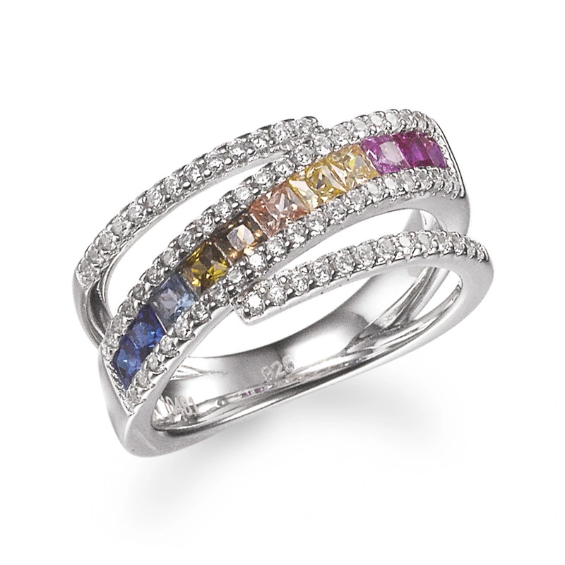 Schöner 925 Sterling Silber Regenbogen CZ Ring