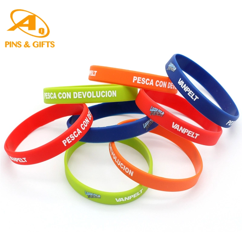 Segmented Customized Sports Wrist Supports Bangles and Rubber Debossed with Infill Promotional Silicone Bracelet