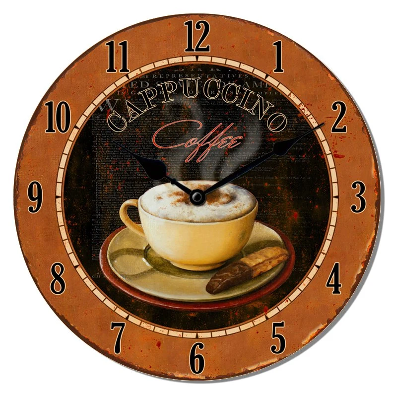 Promocional 13,3inch 34cm Ronda decorativa MDF papel reloj de pared pequeño Reloj de pared de madera Quart Step