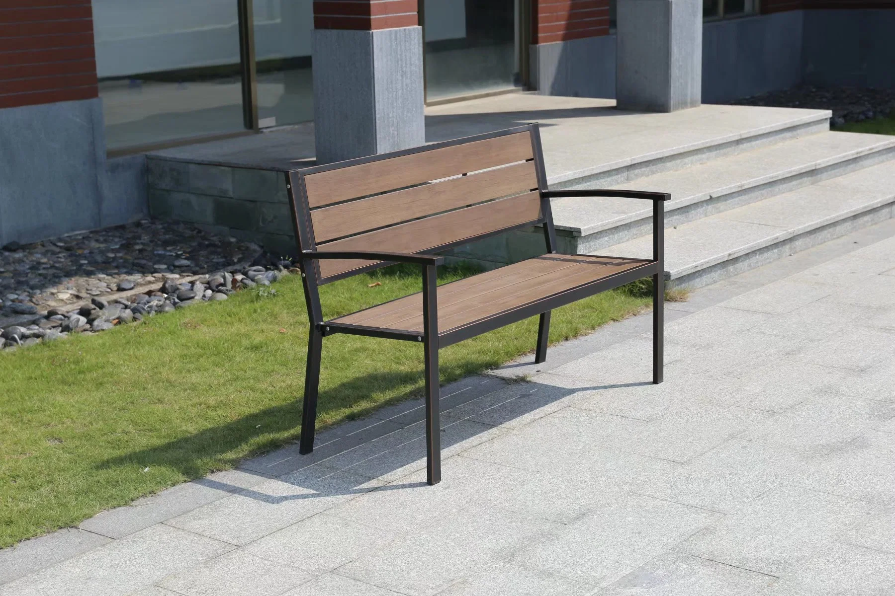 WPC Outdoor Bench 100% Recycled Plastic Wood and Framed with Cast Aluminum Yard Patio Benches