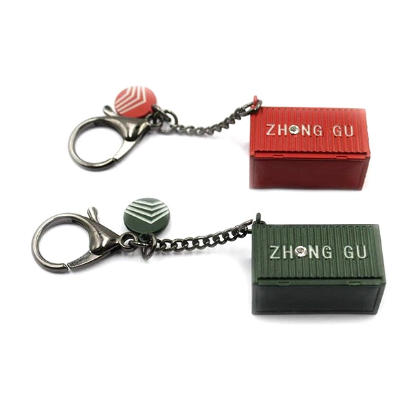 Custom 3D Metal Container Shape Keychain 3D Trailer Container Souvenir Advertise Keychain for Transport Company Promotion Gift