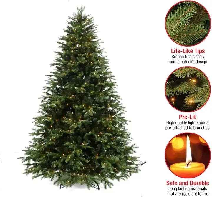 2023 New OEM&ODM Wholesale/Supplier High quality/High cost performance  Full PE PVC Mixed Artificial Christmas Tree Hinged Classic Green Prelit Xmas Tree