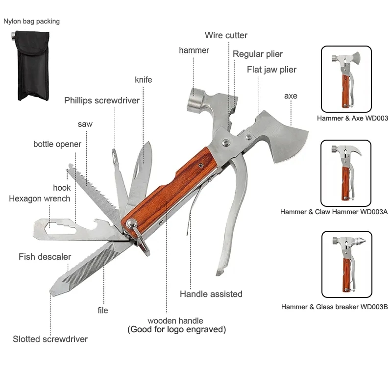 Hunting Multifunctional Axe Rescue Camping Artillery Fire Rescue Hammer Tactical Axes Wood Handle Dropshipping