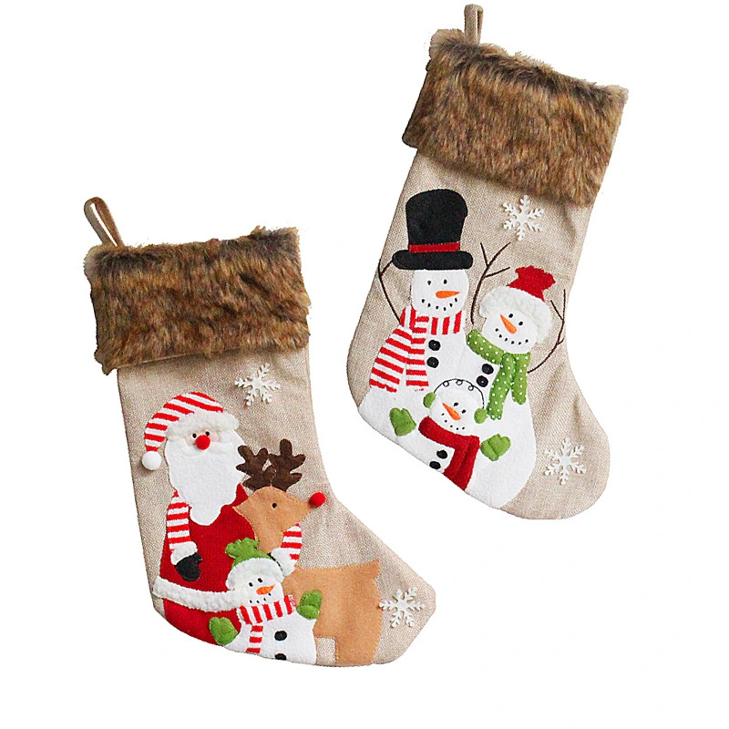 Plush Christmas Socks Older Snowman Elk Candy Bag Embroidery Gift Socks Christmas Tree Gifts Sock