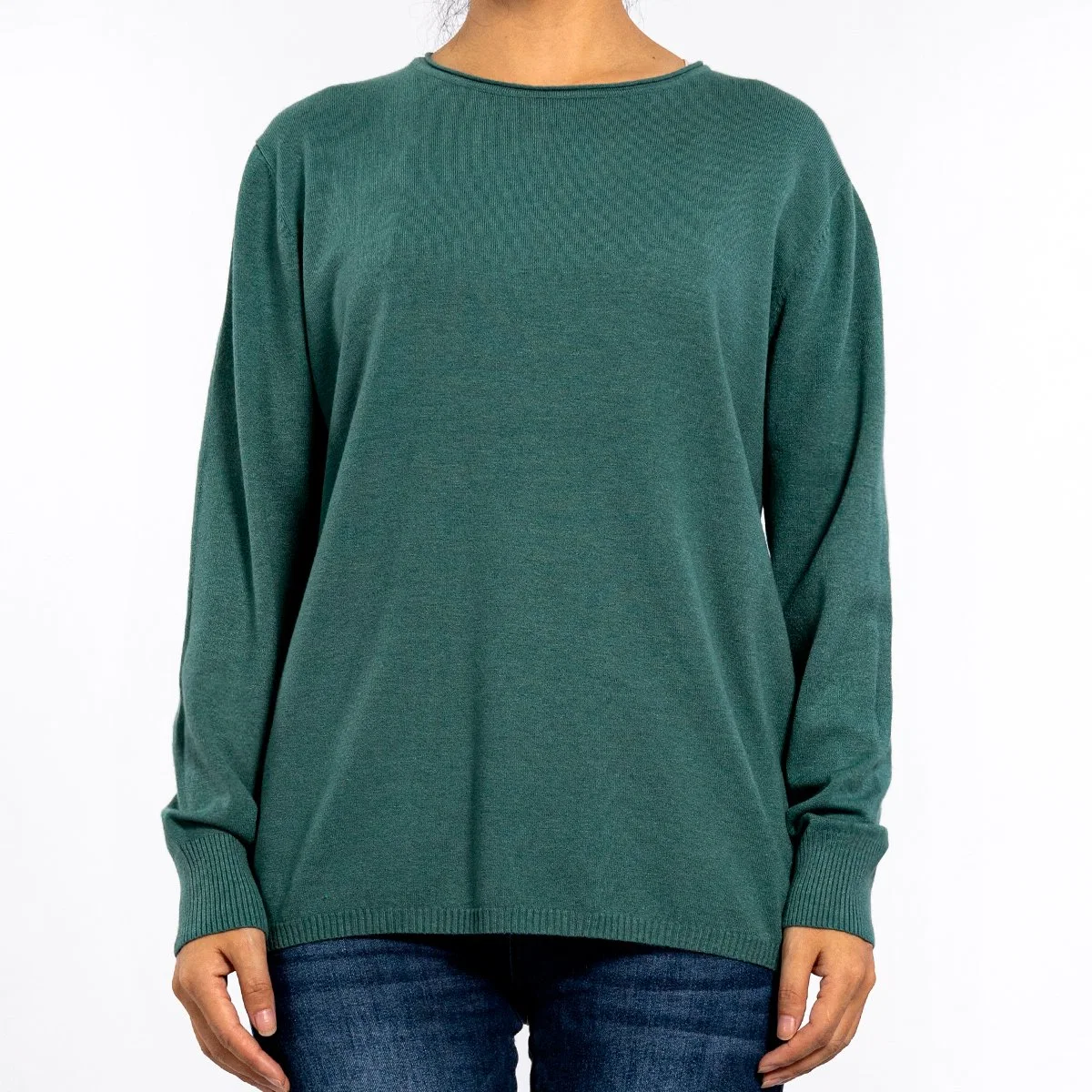 Women's Round Neck Basic Bottoming Dyeing Long Sleeve Pullover Green Knit Sweater