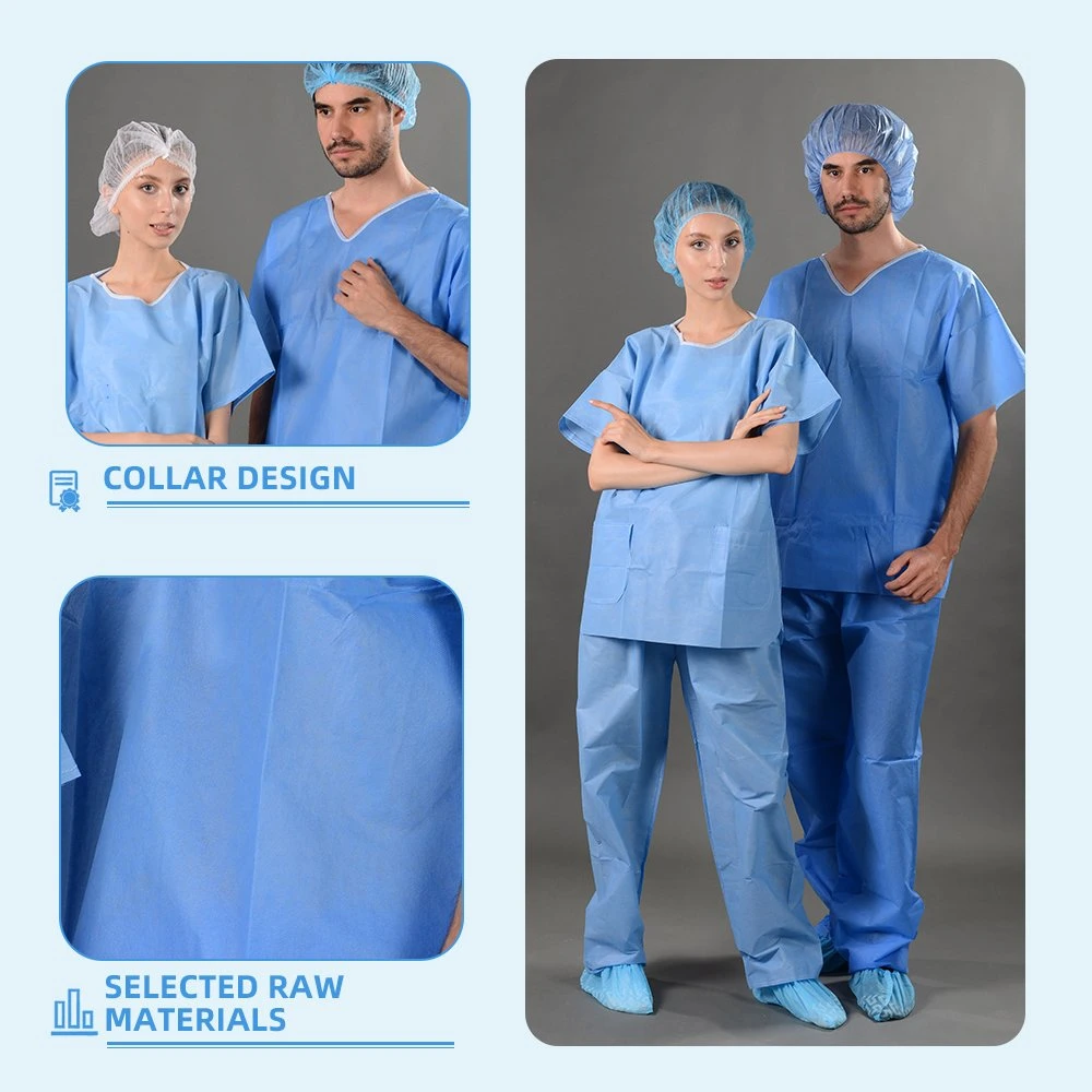 Disposabale pijama del paciente, Hospital uniformes quirurgicos médicos Nonwoven trajes Scrub