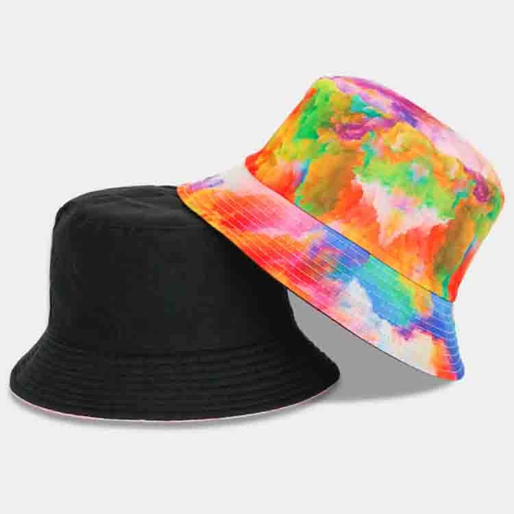 2023 Tie Dye Graffiti Printing Double - Sided Outdoor Travel Sunshade Bucket Hat