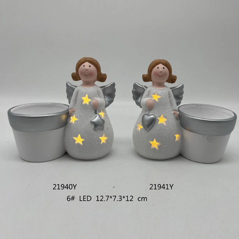 Cute Angel with Wings Candle Holer, Hollow out Lighting Angel Craft with Pot for Christmas Decoration