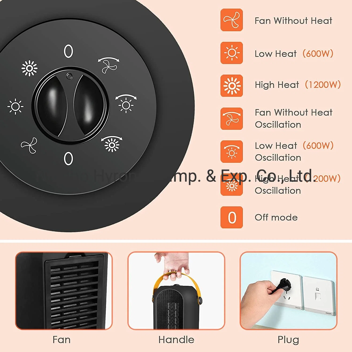 PTC Quick Heating Heaters 3 Speeds Infrared Electric Room Fan Heaters