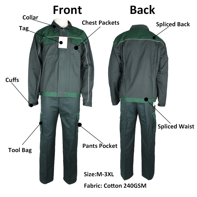 240GSM Cotton Working Protect Body Wear Labour Clothes Workwear Set Work Suit Uniform for Men