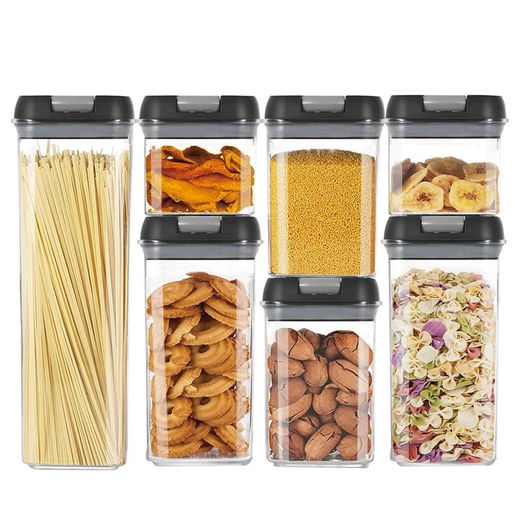 Plastic Kitchen Storage Box Airtight Tank Dry Cereal Food Storage Container Fridge Organizer Boxes Bamboo Jar Set with Lid