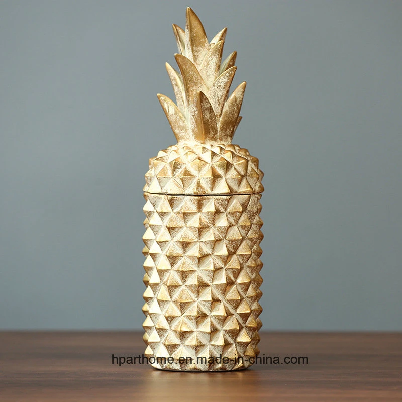 Creative Home Antique Gold Color Polyresin Made Pineapple Shape Jars