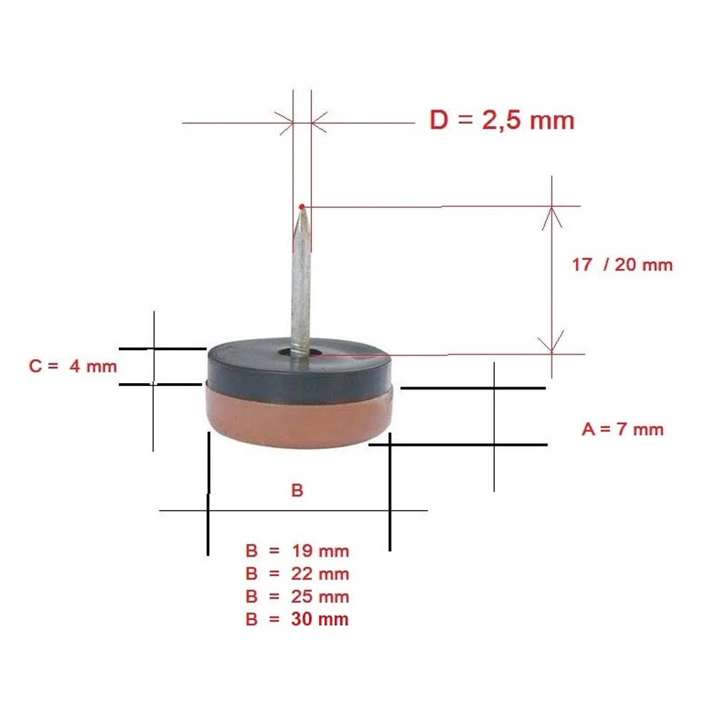 Useful Round Plastic Sofa Leg Diameter 30mm 34mm 48mm 50mm Metal Nail Furniture Glides