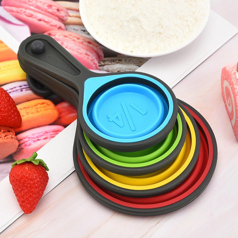 Hot Sale 4PCS Foldable Silicone Measuring Spoon&Cup Set Home Kitchen Tool