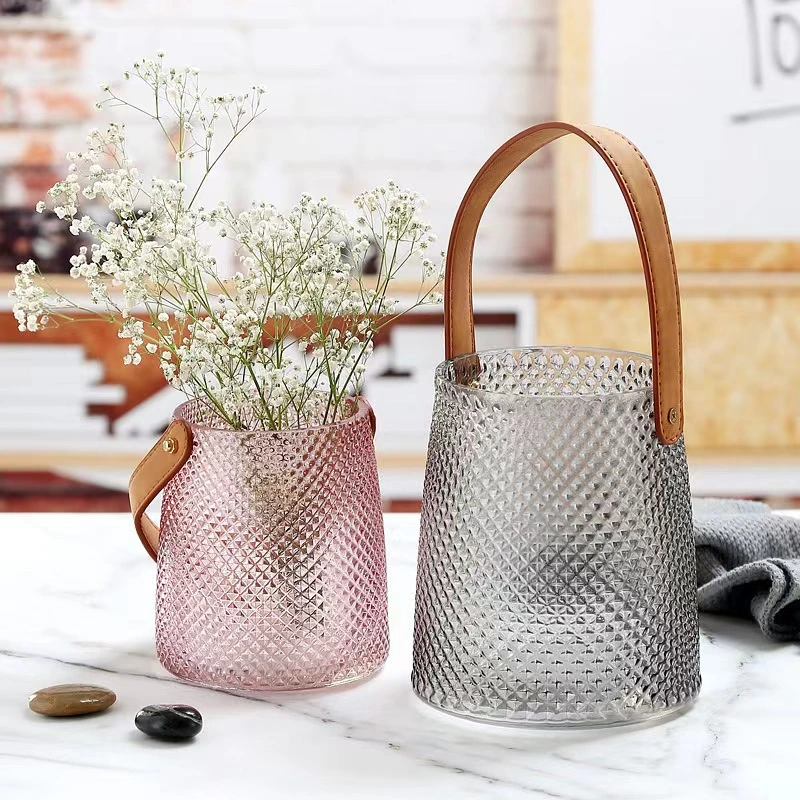 Nordic Creative Portable Handle Vase New Design Leather Handle Hydroponic Flower Vase