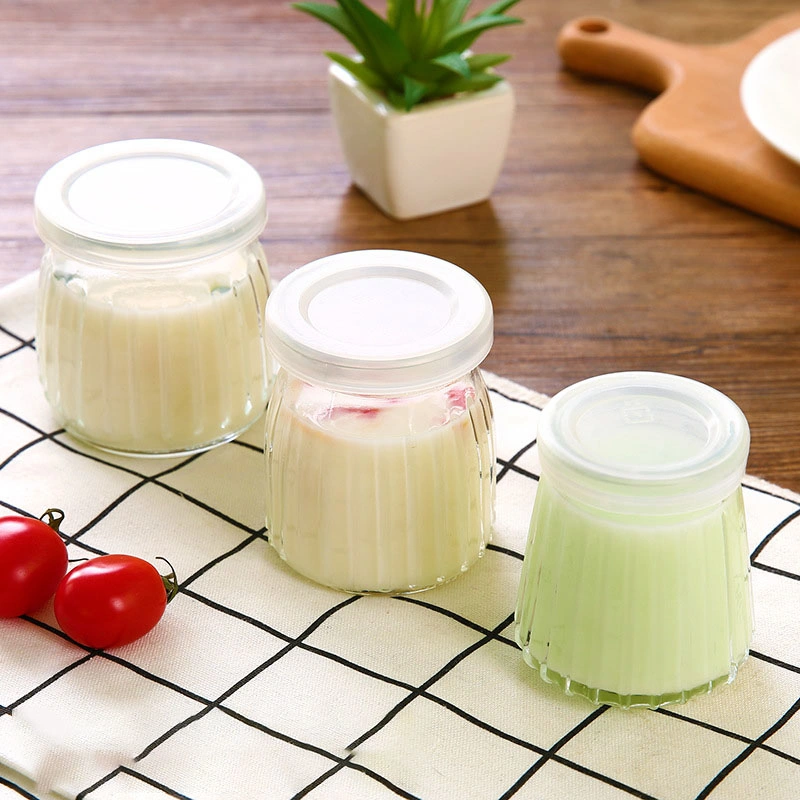 Wholesale 150ml 200ml Wide Mouth Striped Glass Pudding Jelly Jar with Plastic Cap