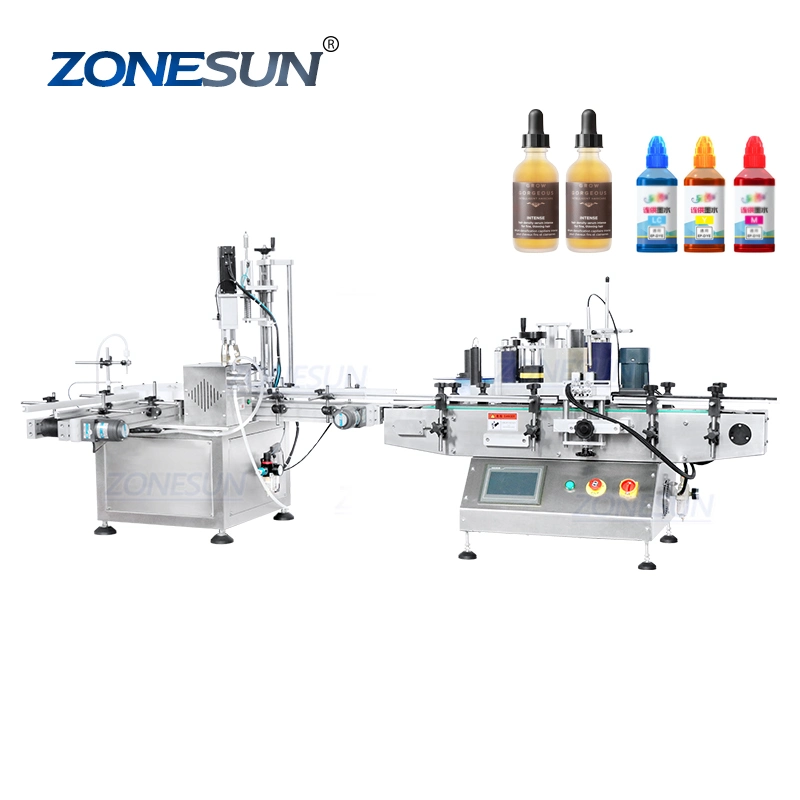 Zonesun Benchtop aceite automático llenado de botella pequeña máquina de etiquetado de tapado