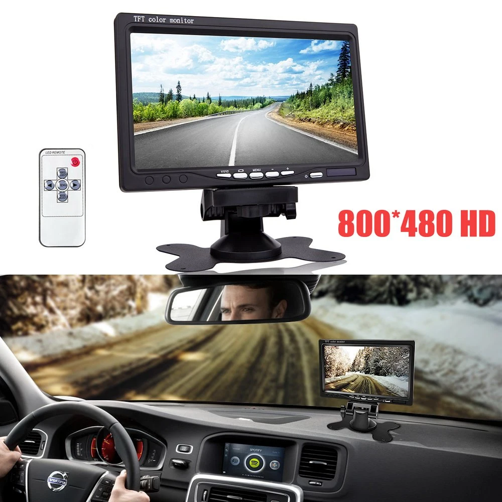 7 Inch Digital Car Rear View Backup Monitor with 2CH Video in & Remote 12-24V for Vehicles Buses