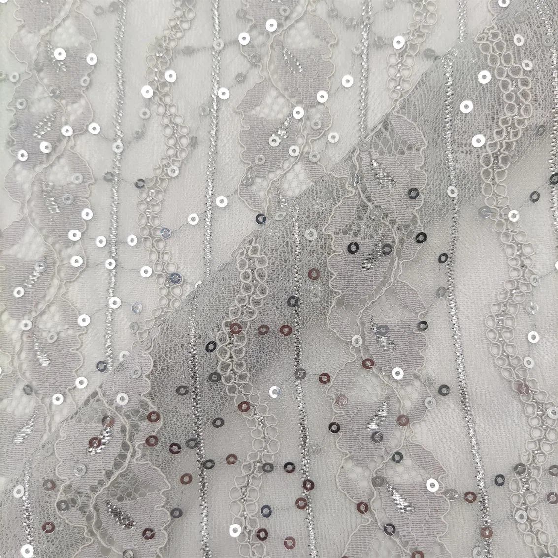 Nylon Spandex Lace with Sequins Embroidery Fabric for Skirt Party Wedding Apparel Dress Garment Fabric