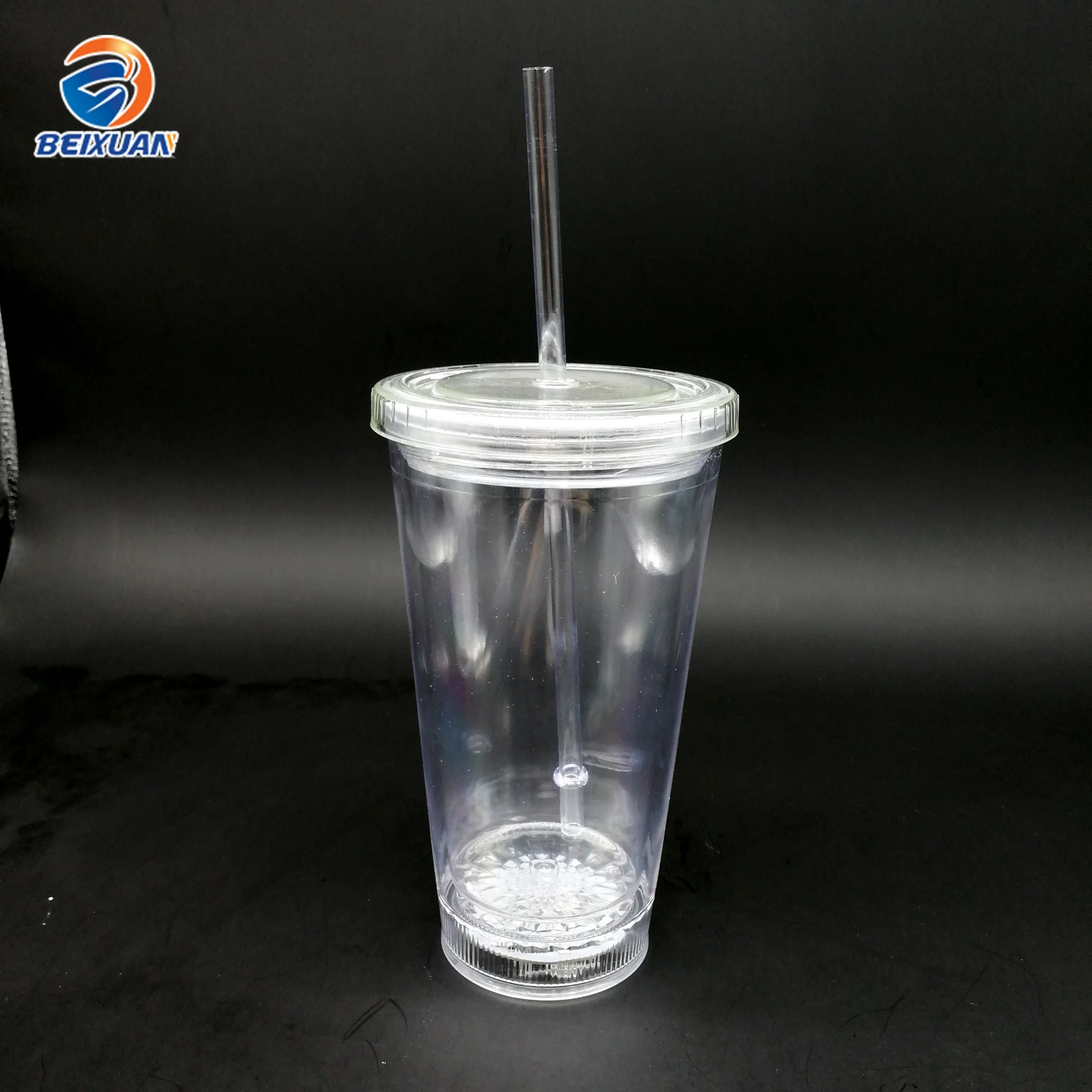 Wholesale/Supplier 16oz Reusable Eco Plastic Double Wall Water Cup with Straw and Lid LED Light