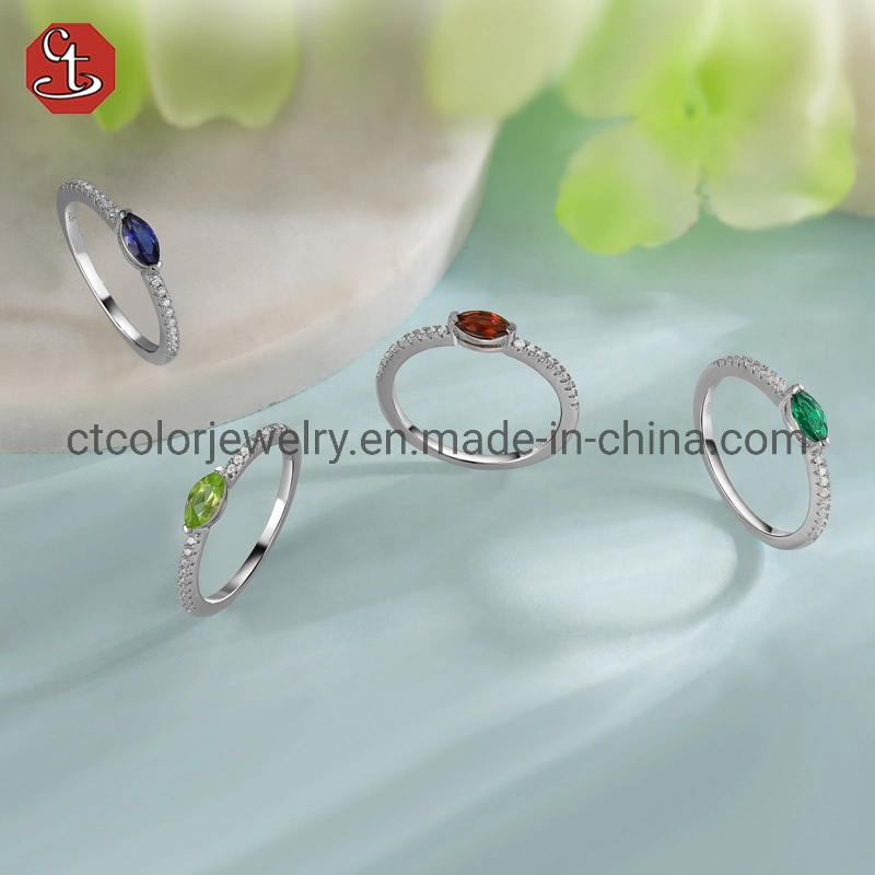 Wholesale/Supplier Jewelry Natural Emerald Stone S925 Silver Ring Fashion Women's Jewelry