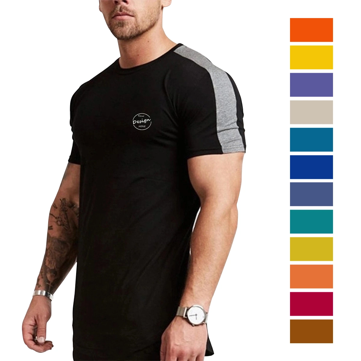 95% Cotton 5% Spandex Fitness Wear Clothes Slim Fit Tee-Shirt Stringer Muscle Fitted Athletic Gym Mens Shirts