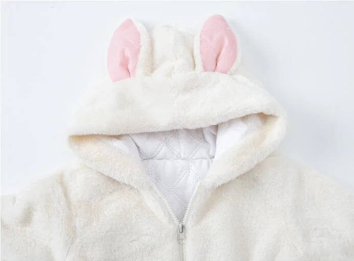 Fluffy Coat Girl Baby Solid Color Hooded Cotton Padded Jacket