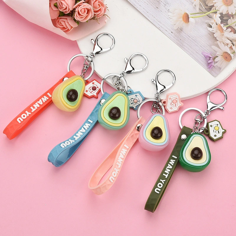 3D PVC Keychains Custom Car Bag Accessories Cute Keychain Keyrings Luminous Avocado Fruit Key Chain