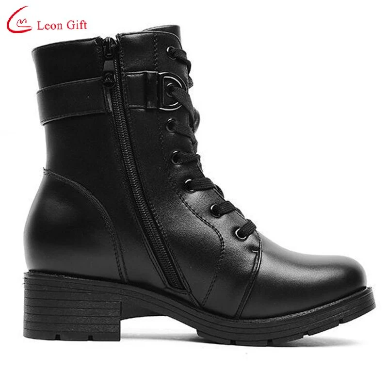 Wholesale Custom Winter Fashion Casual Leather Warm Outdoor Female Wool Cotton Martin Boots 