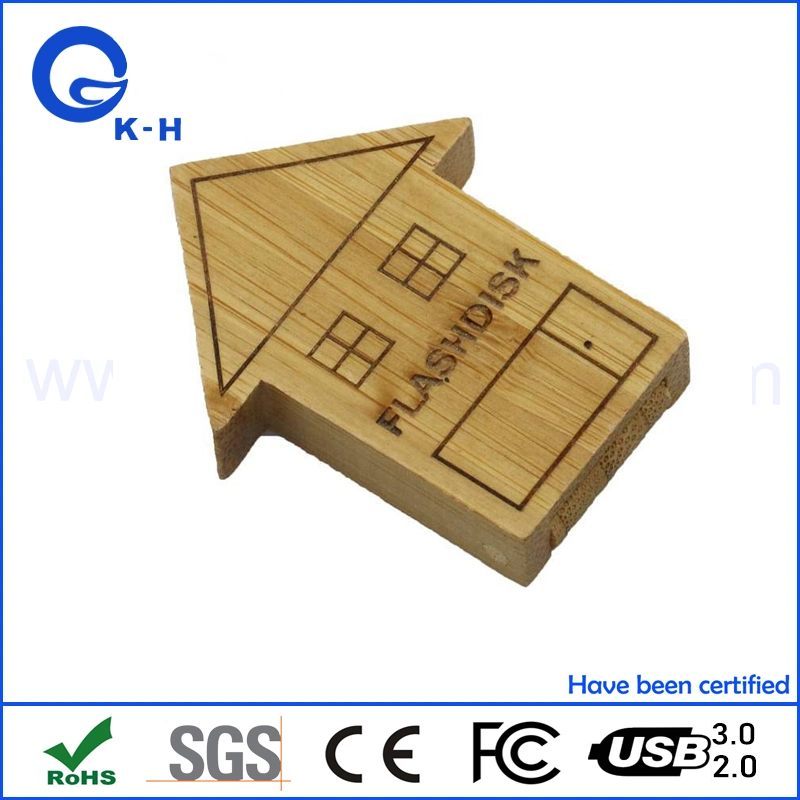 Wooden House chaves USB Flash 16GB, 32GB, 64GB gravura de armazenamento de 128 GB