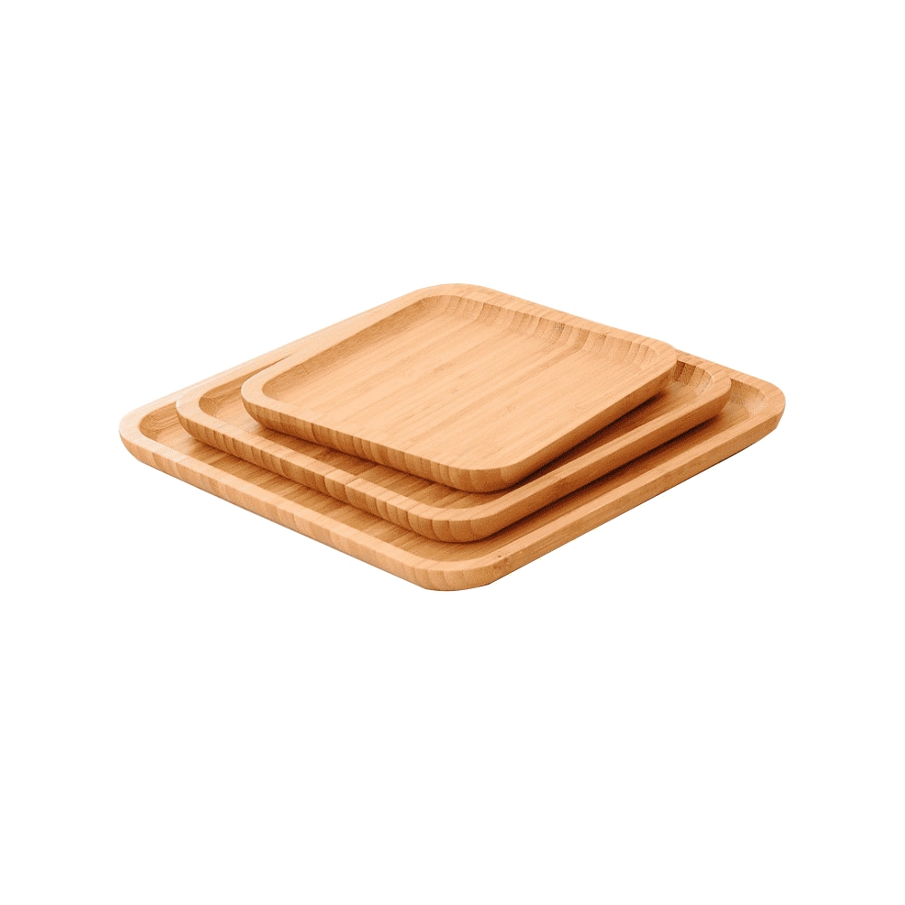 Conjunto de placa de bambu quadrado 3 para um snack ou frutas