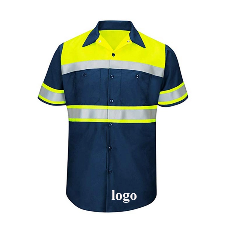 Trabalho de manga curta Custom Safety Reflective Tape Construction Workwear para homem Uniformes para camisas