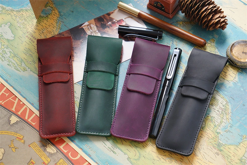 Leather Pen Bags Custom Pencil Pouch Zipper Stationery Pencil Case