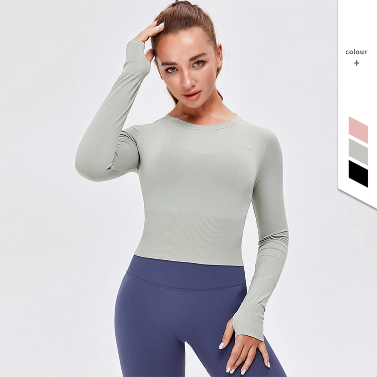 Women Gym Yoga Crop Tops Long Sleeve Yoga Shirts Workout Fitness Running Training Yoga Sportswear