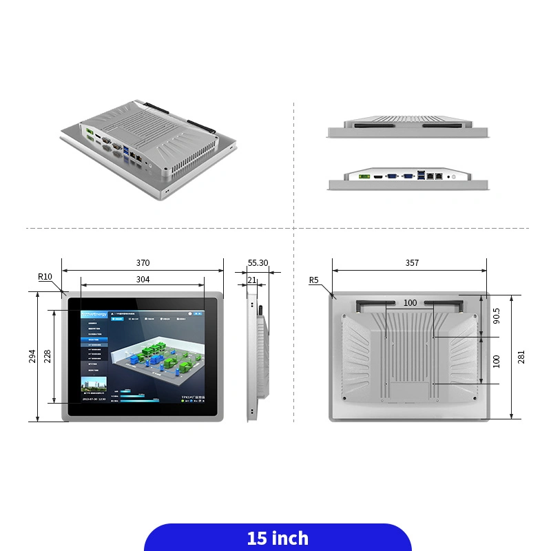 Support de bureau IP65 en option moniteur à écran tactile étanche boîtier sans ventilateur PC industriel personnalisé avec GPIO