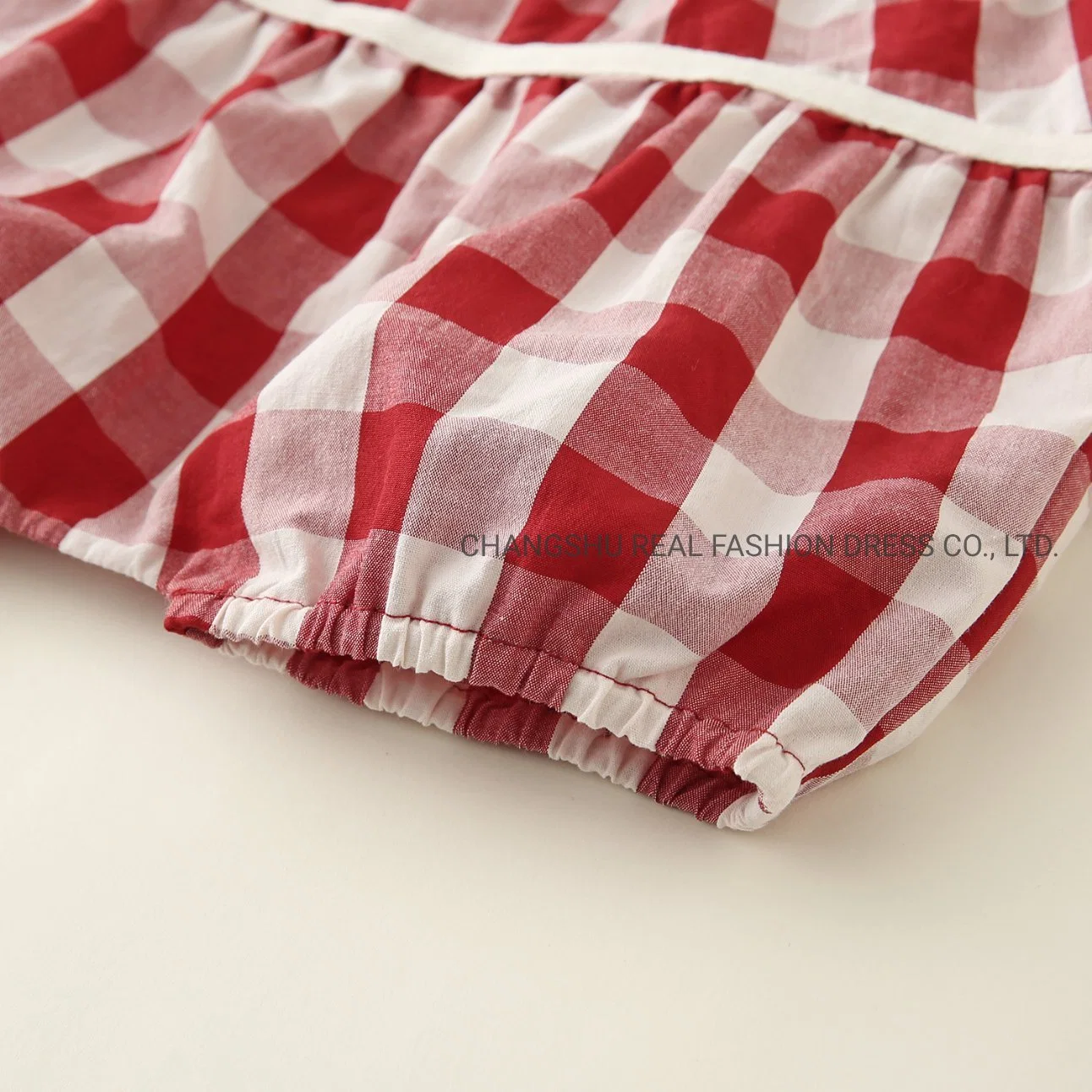 Infant Clothes Girls Baby Woven Plaid Suspender Short with Decorative Tape