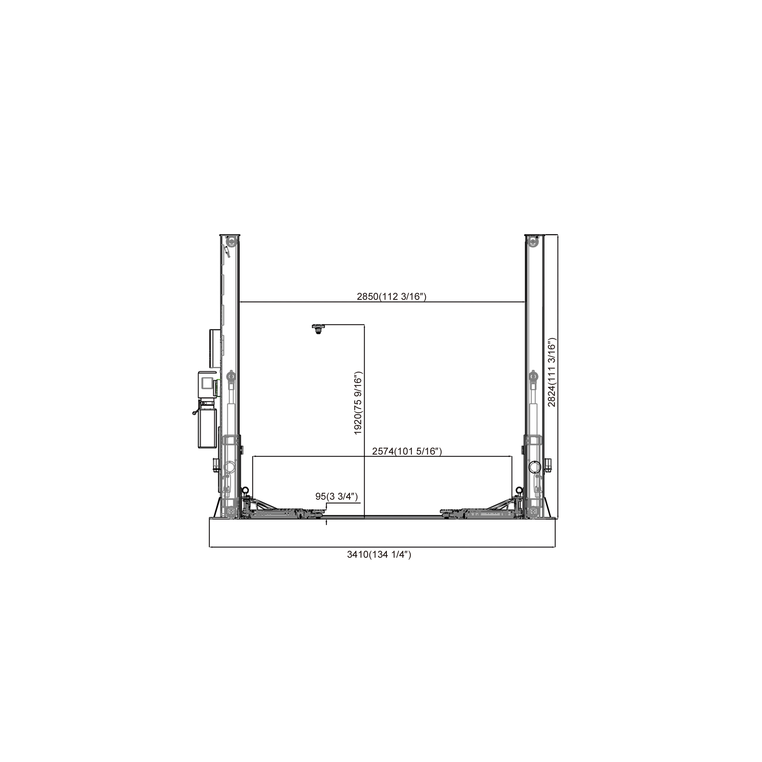 4.5 Ton Lifting Equipment Singe Side Release Base Plate Two Post Car Hoist