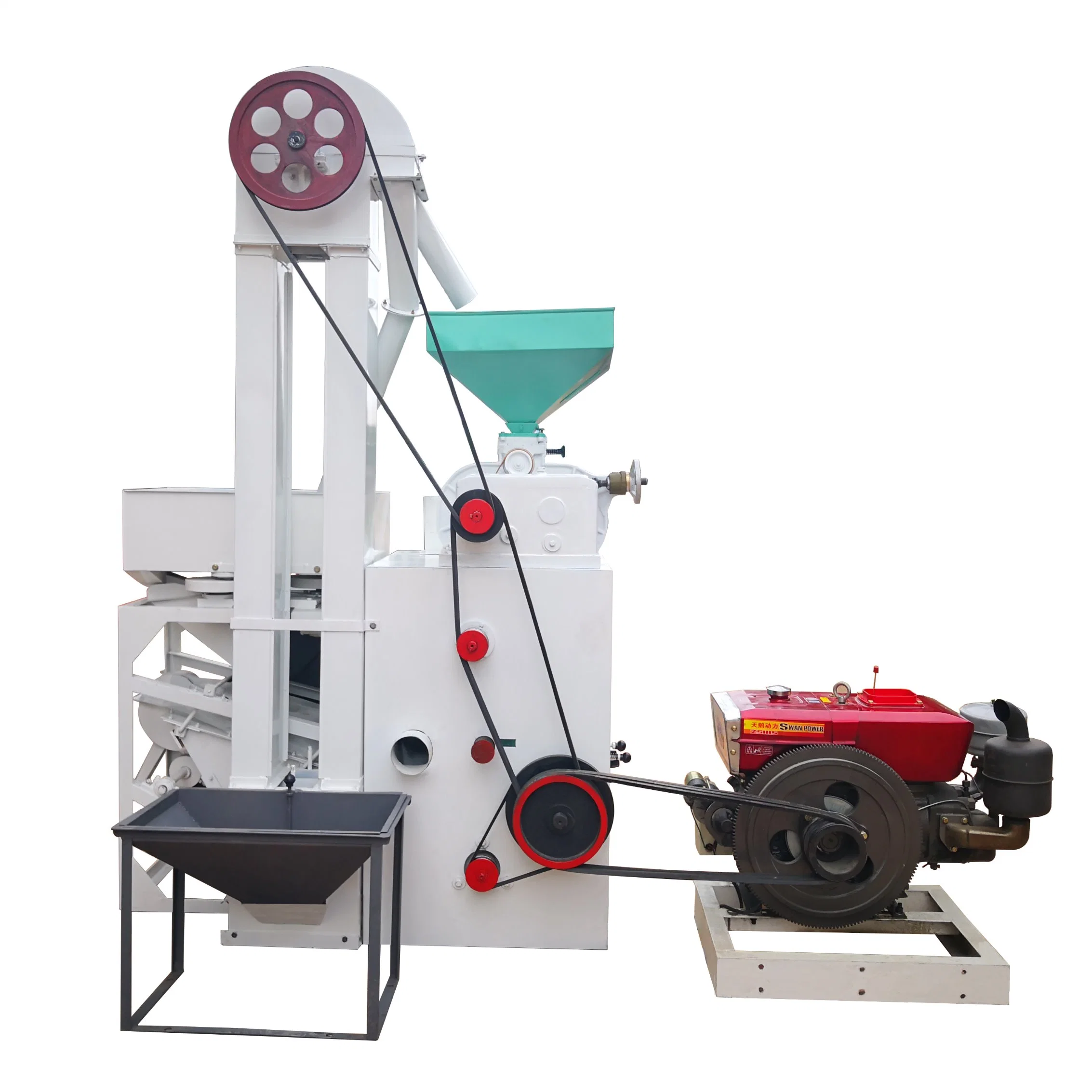 Machine de nettoyage et de dépierrage automatique de riz paddy mini petite de 400 à 500 kg/heure, machine de traitement des céréales, machine de fraisage combinée avec moteur diesel.