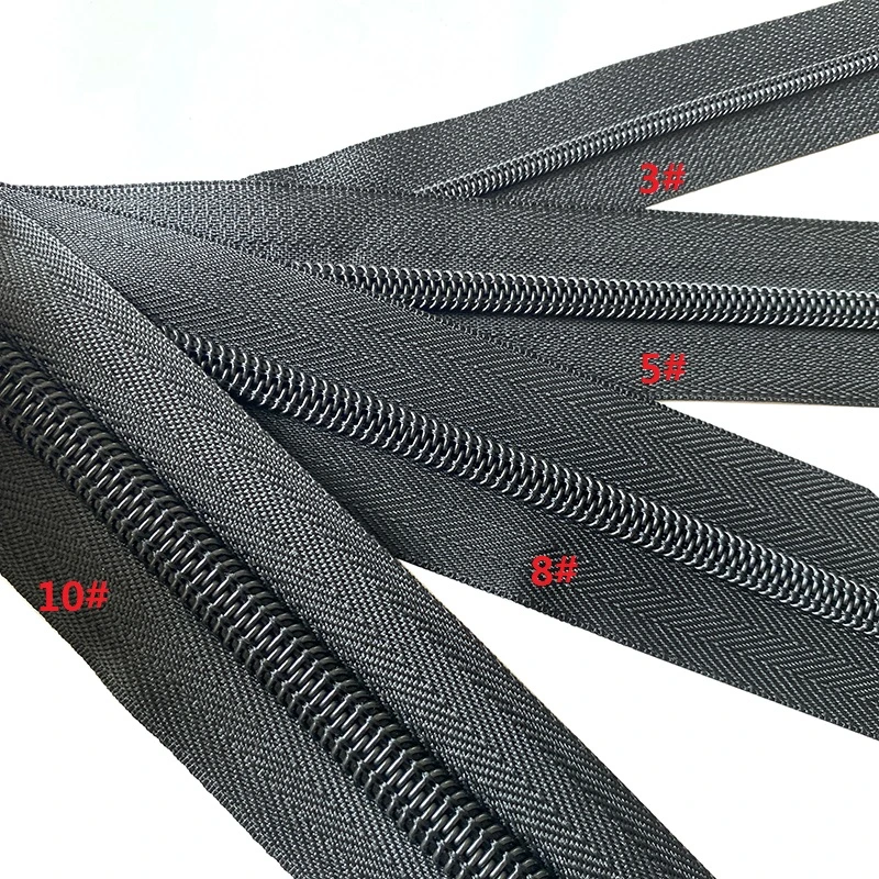 Factory Price Custom Logo 3# 5# 8# 10# Black Sliver Plastic Nylon Long Chain Zipper in Roll by Yard