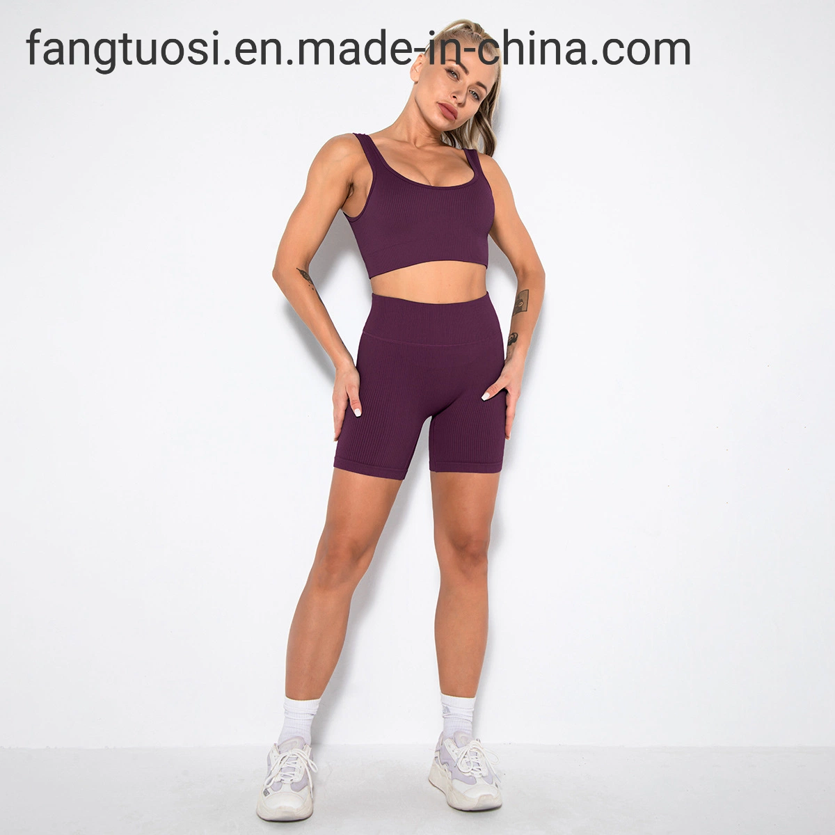 Ensemble de soutien-gorge de sport pour femmes, vêtements de fitness sexy côtelés pour la salle de sport, tenues de yoga taille haute, vêtements de sport athlétiques, ensemble de shorts de cycliste de yoga.