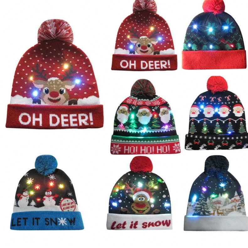 Christmas Hat LED Light-up Sweater Knitted Santa Hat Christmas Gift