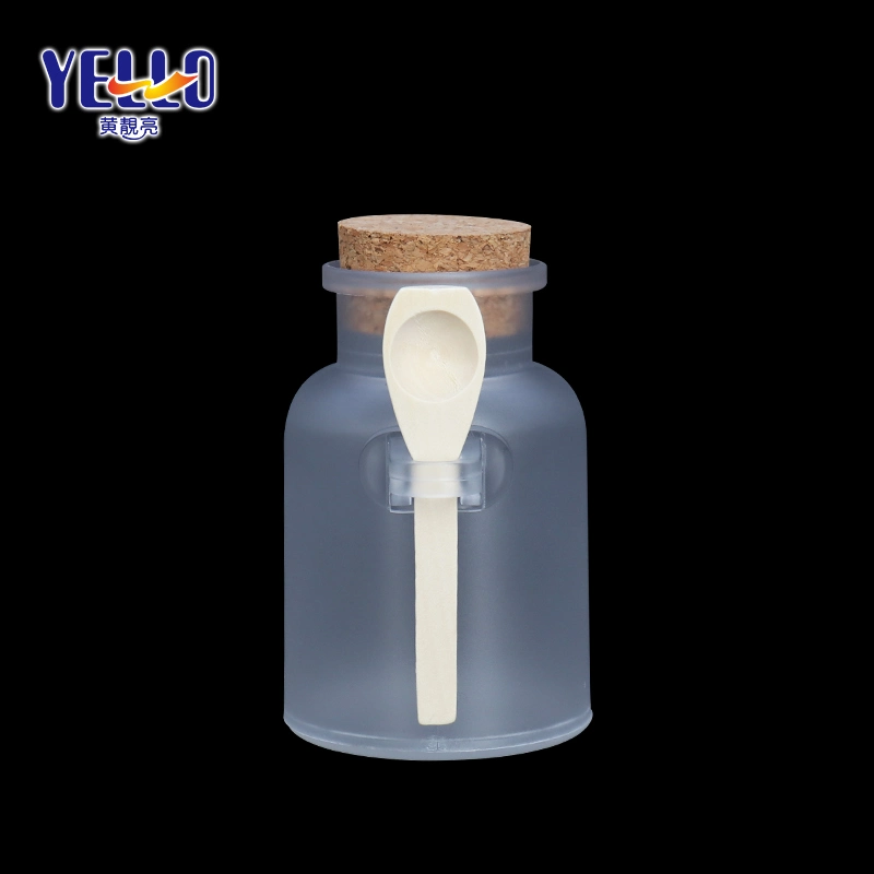 Custom Logo Cosmetic Packaging Large Plastic Bath Salt Container Jar with Cork and Spoon