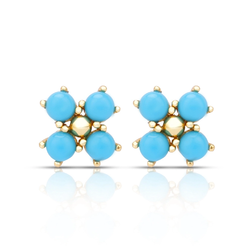 Joacii Fine Jewelry 925 Sterling Silver 18K Gold Plated Gemstone Synthetic Turquoise Amethyst Peridot Flower Stud Earrings