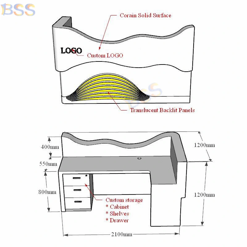 Fancy Reception Desk Small LED Art Deco Fancy Reception Desk