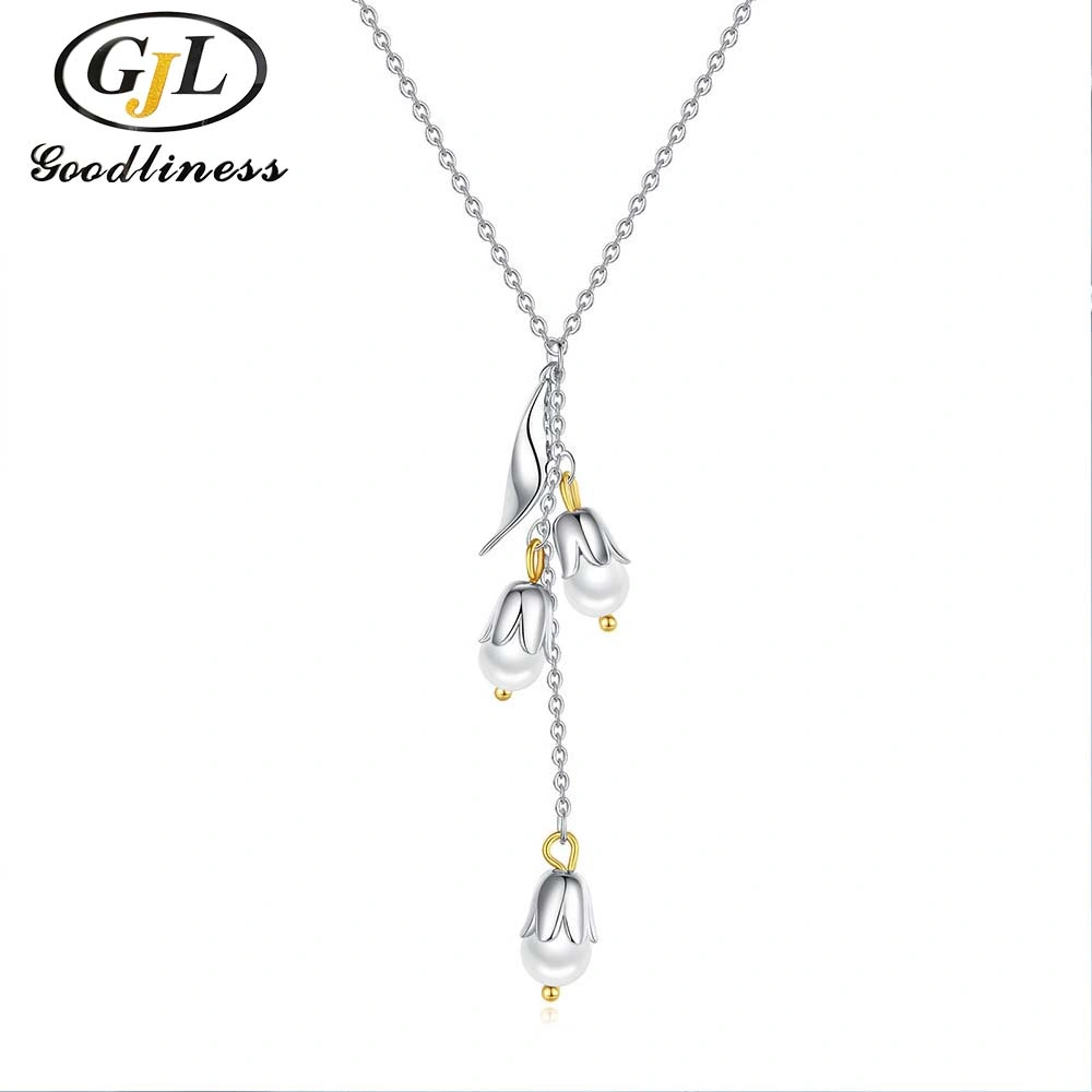 Kpop Fashion Long Tassel Pendant Necklace with Pearl Women Silver