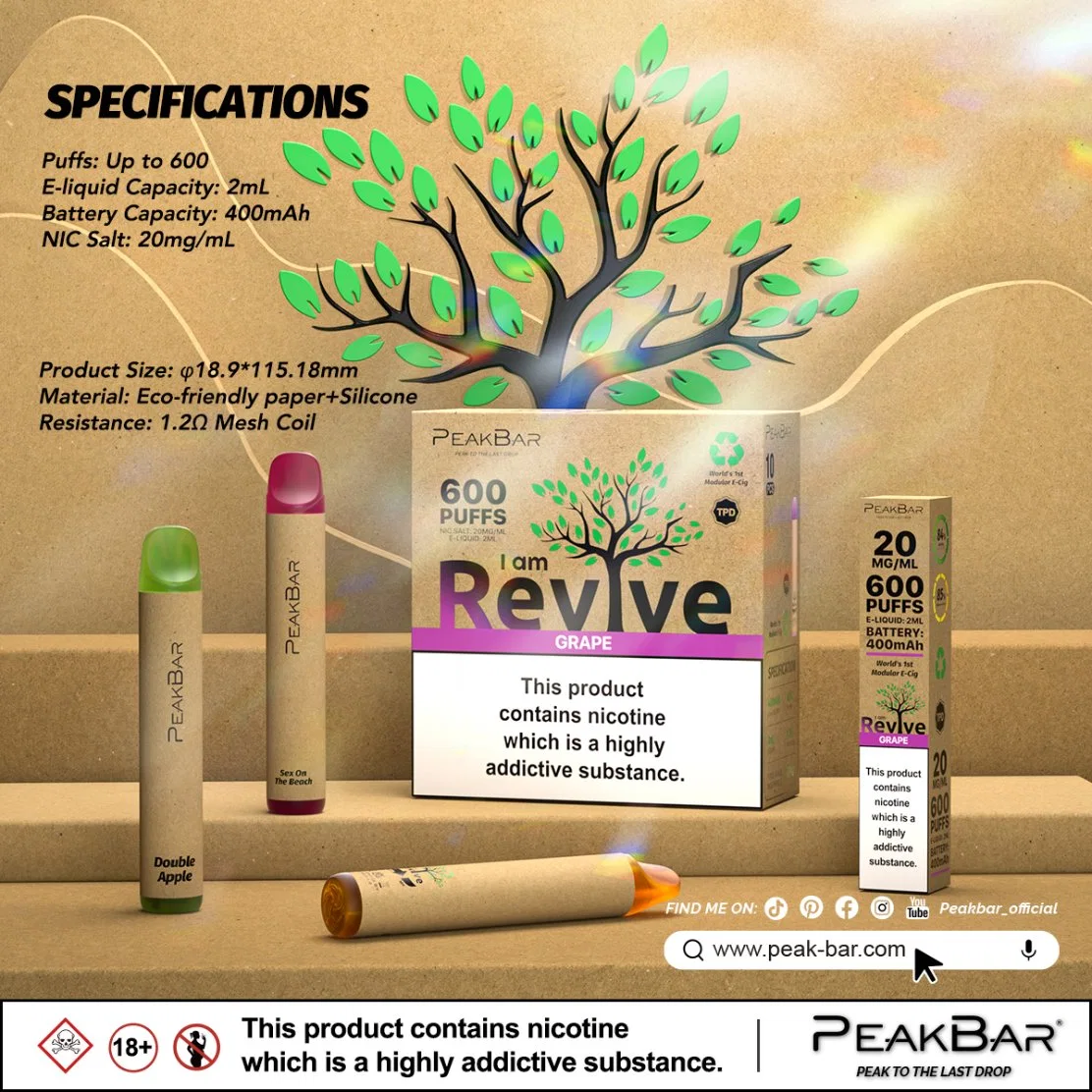 Peakbar Revive Tpd Compliant Modular Design Overall 99% Recyclable Free Vape Pen