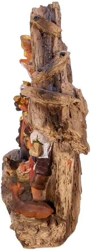 Resin Multi Wood Carved Nativity Set with Crib Sculpture Decoration