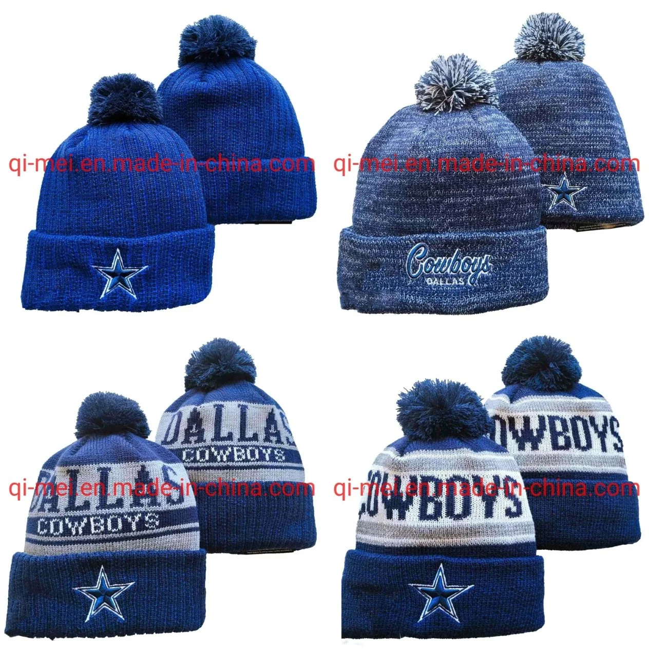 2022 Cowboys 100th Season Dallas Blue Grey POM Sport Knit Hats Beanies